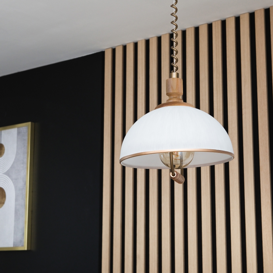 Regulowany żyrandol RAMONA 1xE27/60W/230V brązowy/biały/dąb