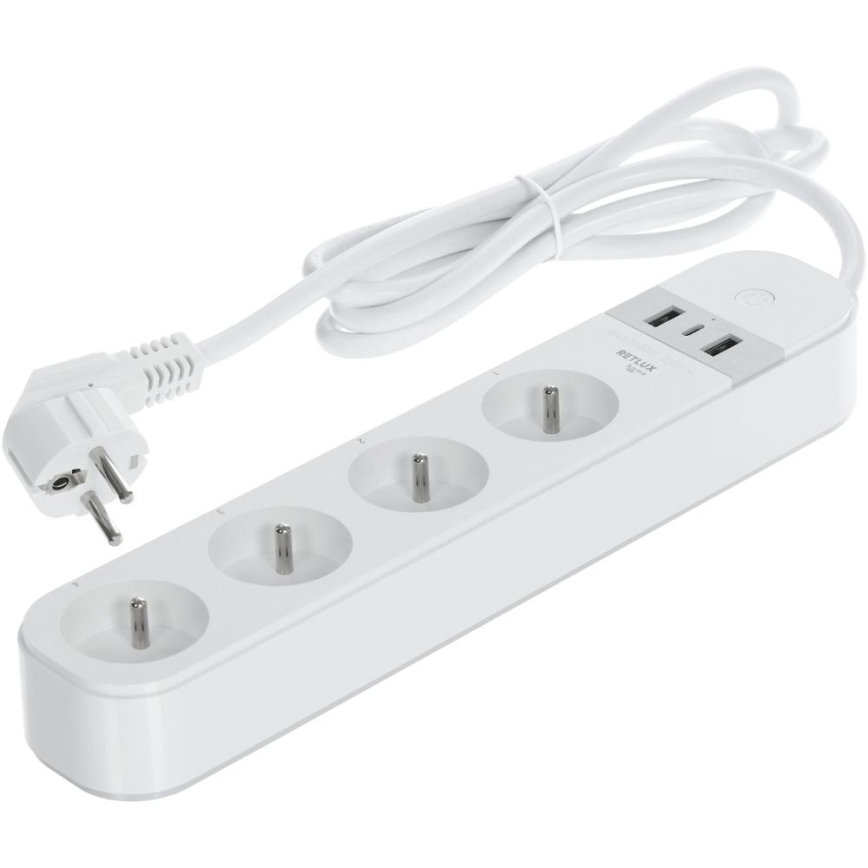 Inteligentny przedłużony kabel z wyłącznikiem 4Z Typ E + 2x USB-A + 1x USB-C 1,5m Wi-Fi Tuya biały