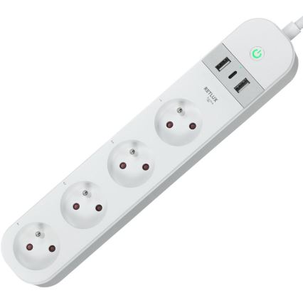 Inteligentny przedłużony kabel z wyłącznikiem 4Z Typ E + 2x USB-A + 1x USB-C 1,5m Wi-Fi Tuya biały