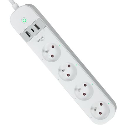 Inteligentny przedłużony kabel z wyłącznikiem 4Z Typ E + 2x USB-A + 1x USB-C 1,5m Wi-Fi Tuya biały