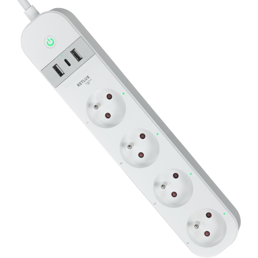 Inteligentny przedłużony kabel z wyłącznikiem 4Z Typ E + 2x USB-A + 1x USB-C 1,5m Wi-Fi Tuya biały