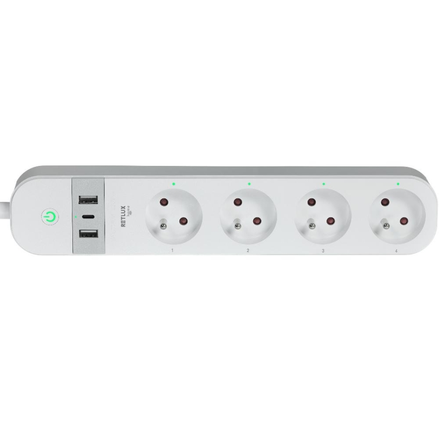 Inteligentny przedłużony kabel z wyłącznikiem 4Z Typ E + 2x USB-A + 1x USB-C 1,5m Wi-Fi Tuya biały
