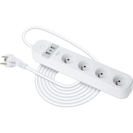 Inteligentny przedłużony kabel z wyłącznikiem 4Z Typ E + 2x USB-A + 1x USB-C 1,5m Wi-Fi Tuya biały