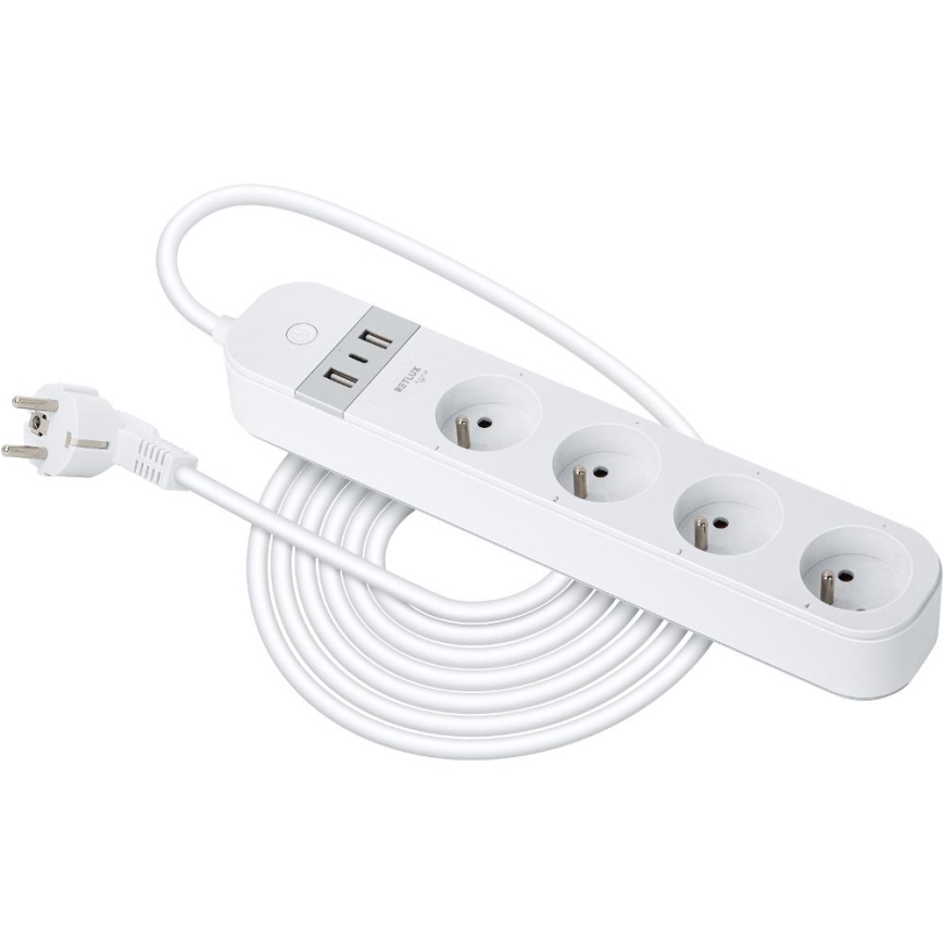 Inteligentny przedłużony kabel z wyłącznikiem 4Z Typ E + 2x USB-A + 1x USB-C 1,5m Wi-Fi Tuya biały