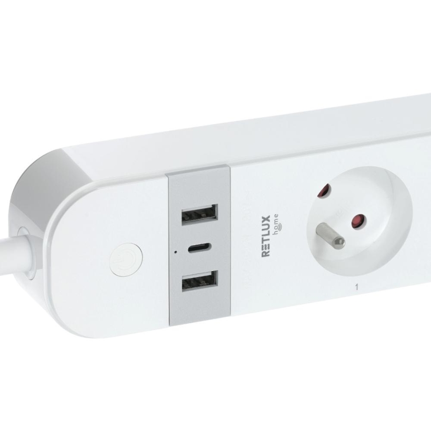Inteligentny przedłużony kabel z wyłącznikiem 4Z Typ E + 2x USB-A + 1x USB-C 1,5m Wi-Fi Tuya biały