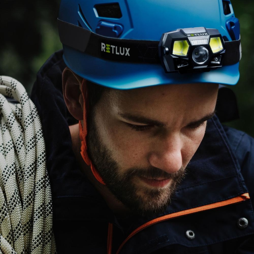Ładowalna czołówka LED z czujnikiem — 3 W, akumulator 900 mAh, IP44, czarna