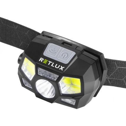 Ładowalna czołówka LED z czujnikiem — 3 W, akumulator 900 mAh, IP44, czarna