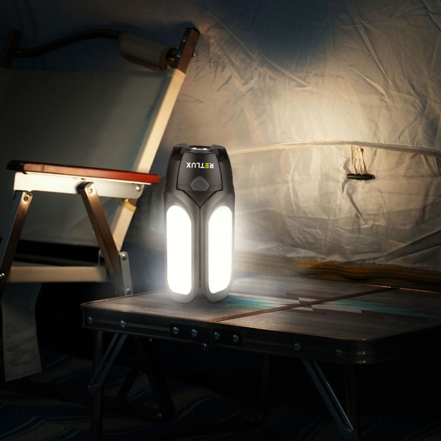 Ładowalna latarka kempingowa LED z panelem solarnym — 3 W, akumulator 1600 mAh, IPX4