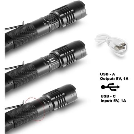 LED Akumulatorowa aluminiowa latarka z funkcją powerbanku LED/2000 mAh 1000 lm IP22