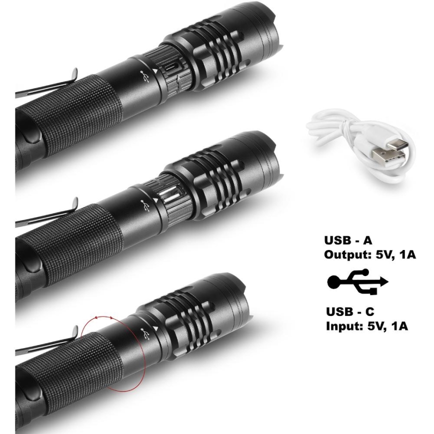 LED Akumulatorowa aluminiowa latarka z funkcją powerbanku LED/2000 mAh 1000 lm IP22
