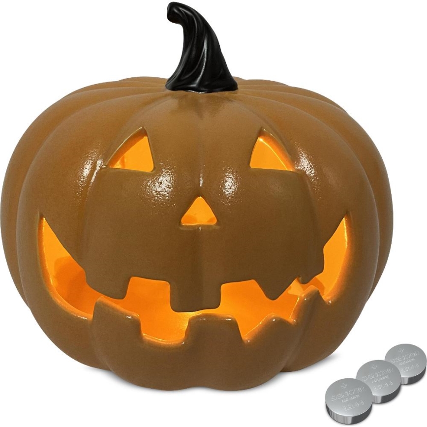 LED Ceramiczna dynia HALLOWEEN LED/3xLR44/ciepła biel