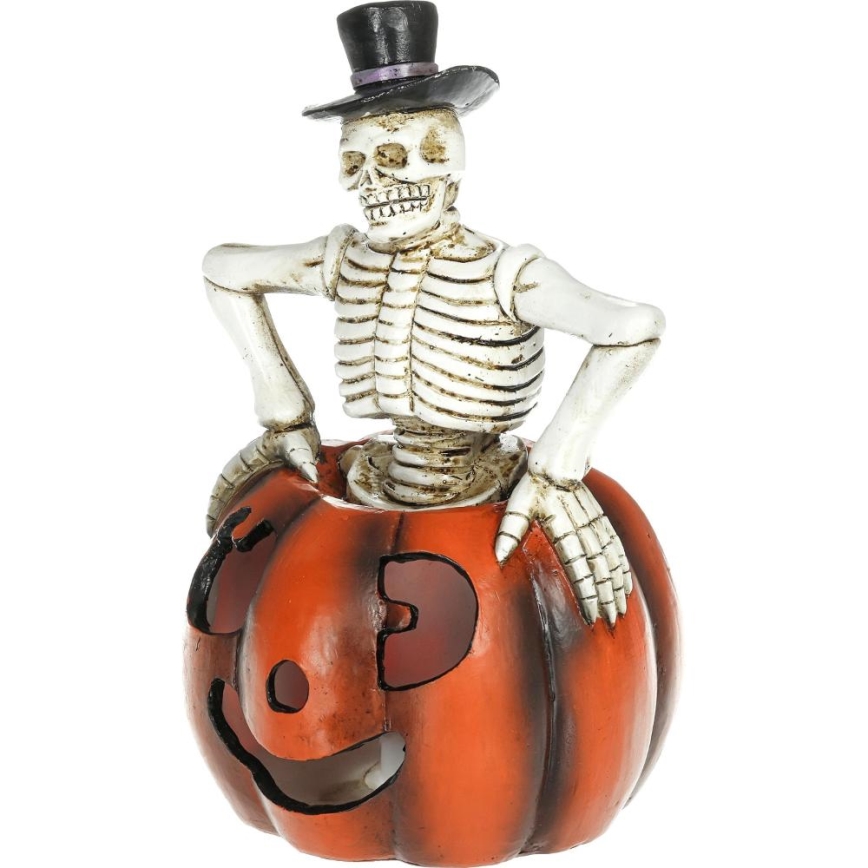 LED Dekoracja HALLOWEEN LED/2xLR44/ciepła biel szkielet w dyni żywica