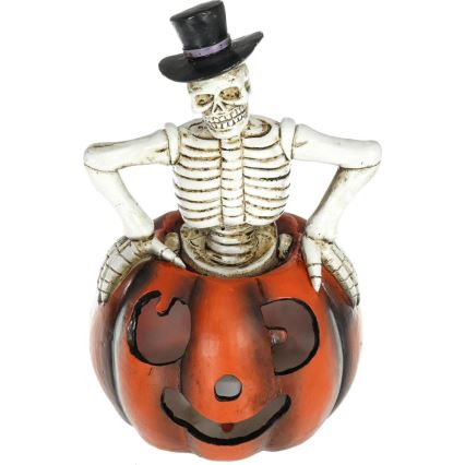 LED Dekoracja HALLOWEEN LED/2xLR44/ciepła biel szkielet w dyni żywica