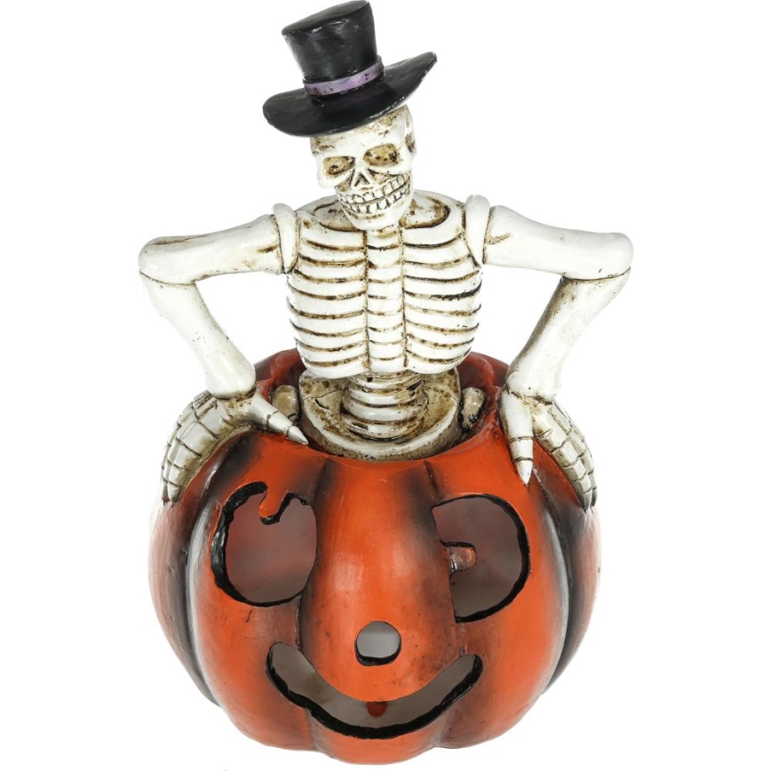 LED Dekoracja HALLOWEEN LED/2xLR44/ciepła biel szkielet w dyni żywica