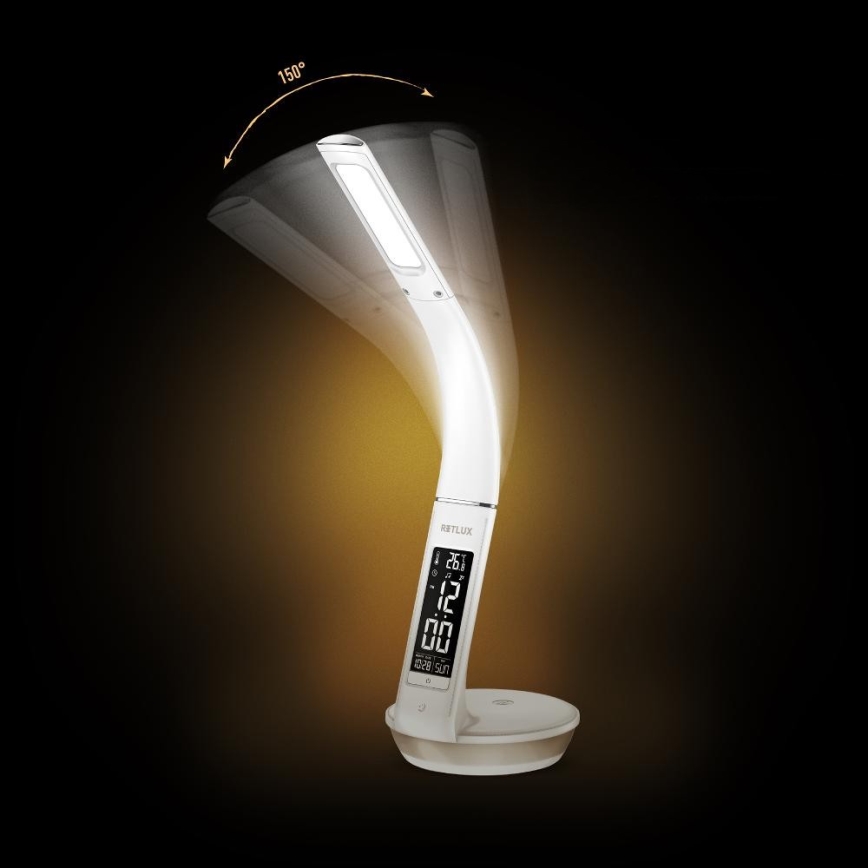 LED Stołowa lampa ściemnialna z bezprzewodowym akumulatorem Qi 5W i wyświetlaczem LED/6W/230V/1xCR2032 3000/4000/6000K biały