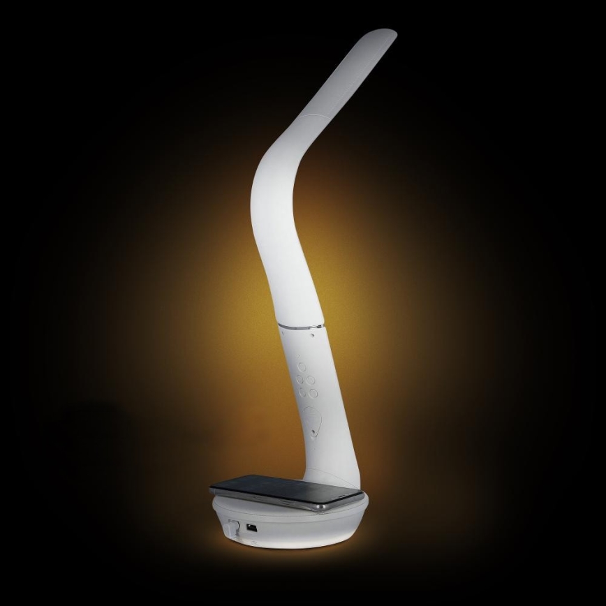 LED Stołowa lampa ściemnialna z bezprzewodowym akumulatorem Qi 5W i wyświetlaczem LED/6W/230V/1xCR2032 3000/4000/6000K biały