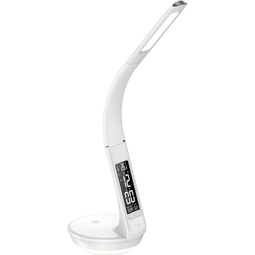 LED Stołowa lampa ściemnialna z bezprzewodowym akumulatorem Qi 5W i wyświetlaczem LED/6W/230V/1xCR2032 3000/4000/6000K biały
