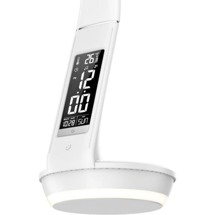 LED Stołowa lampa ściemnialna z bezprzewodowym akumulatorem Qi 5W i wyświetlaczem LED/6W/230V/1xCR2032 3000/4000/6000K biały