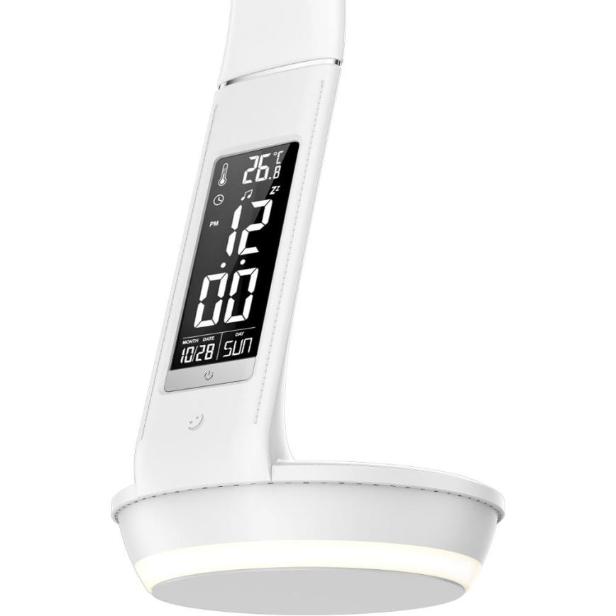 LED Stołowa lampa ściemnialna z bezprzewodowym akumulatorem Qi 5W i wyświetlaczem LED/6W/230V/1xCR2032 3000/4000/6000K biały
