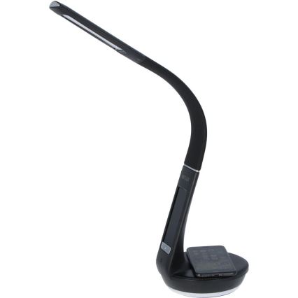 LED Stołowa lampa ściemnialna z bezprzewodowym akumulatorem Qi 5W i wyświetlaczem LED/6W/230V/1xCR2032 3000/4000/6000K czarny