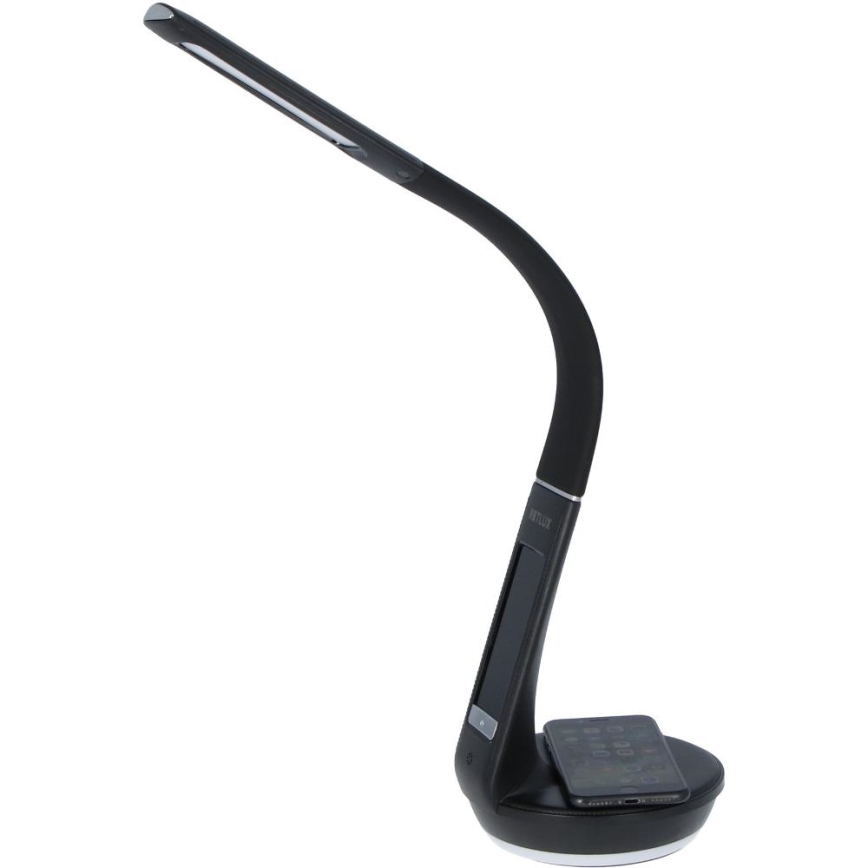 LED Stołowa lampa ściemnialna z bezprzewodowym akumulatorem Qi 5W i wyświetlaczem LED/6W/230V/1xCR2032 3000/4000/6000K czarny