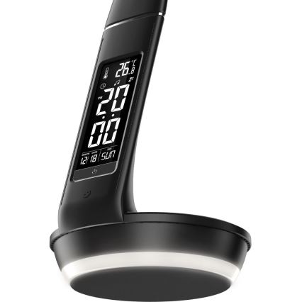LED Stołowa lampa ściemnialna z bezprzewodowym akumulatorem Qi 5W i wyświetlaczem LED/6W/230V/1xCR2032 3000/4000/6000K czarny