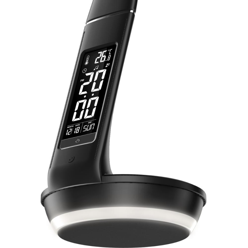 LED Stołowa lampa ściemnialna z bezprzewodowym akumulatorem Qi 5W i wyświetlaczem LED/6W/230V/1xCR2032 3000/4000/6000K czarny