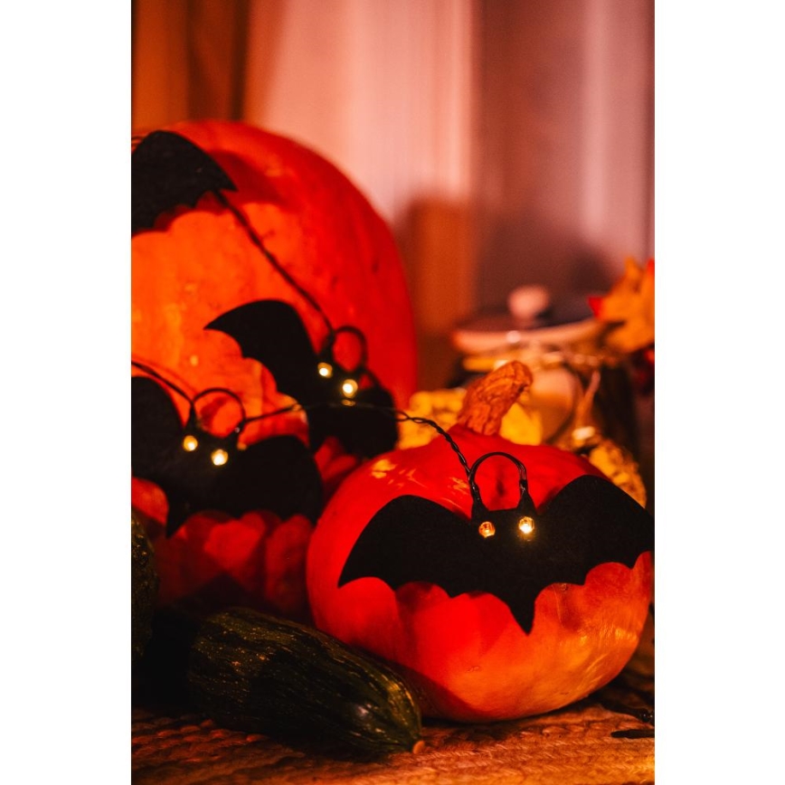 LED Łańcuch dekoracyjny HALLOWEEN 10xLED/2xAA/ciepła biel 1,3 m nietoperze