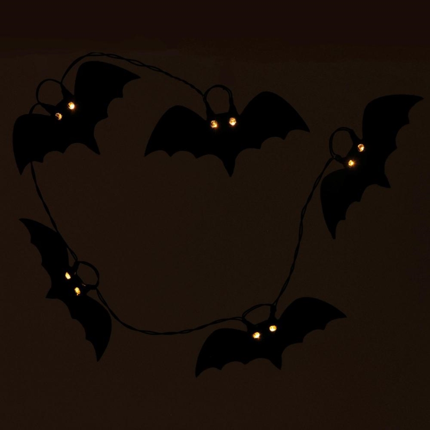 LED Łańcuch dekoracyjny HALLOWEEN 10xLED/2xAA/ciepła biel 1,3 m nietoperze
