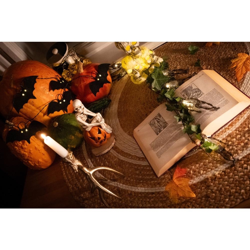LED Łańcuch dekoracyjny HALLOWEEN 10xLED/2xAA/ciepła biel 1,3 m nietoperze