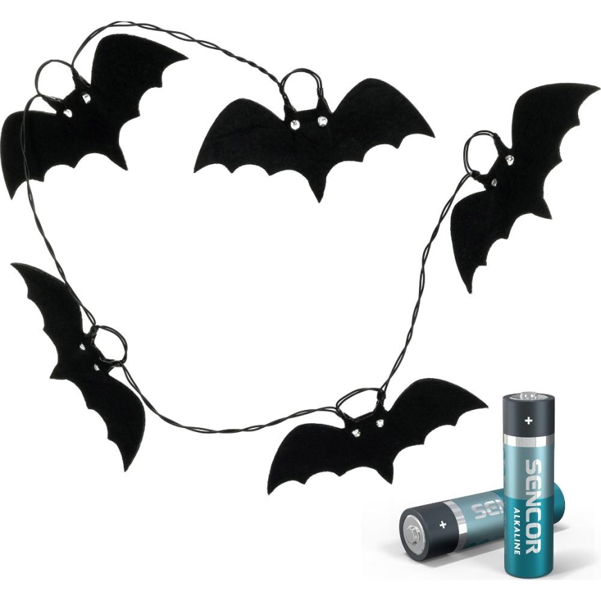 LED Łańcuch dekoracyjny HALLOWEEN 10xLED/2xAA/ciepła biel 1,3 m nietoperze