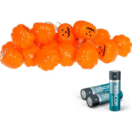 LED Łańcuch dekoracyjny HALLOWEEN 20xLED/3xAA/ciepła biel 3,3m dynie