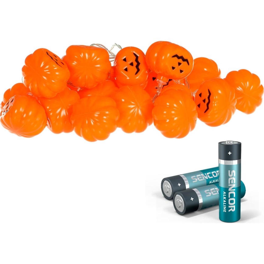 LED Łańcuch dekoracyjny HALLOWEEN 20xLED/3xAA/ciepła biel 3,3m dynie
