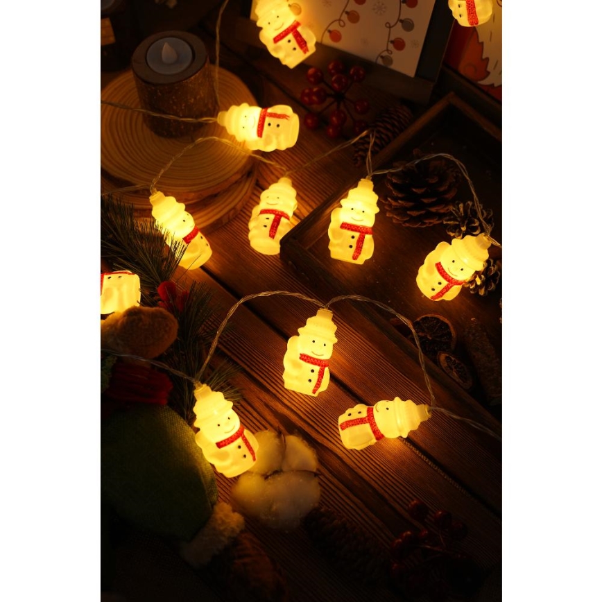 Świąteczny łańcuch LED 20xLED/3xAA/ciepła biała 3,3m bałwanki