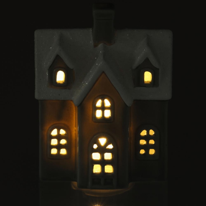 LED Porcelanowa dekoracja LED/2xLR44/ciepła biel dom szara