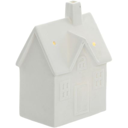 LED Porcelanowa dekoracja LED/3xLR44/ciepła biel domek biały