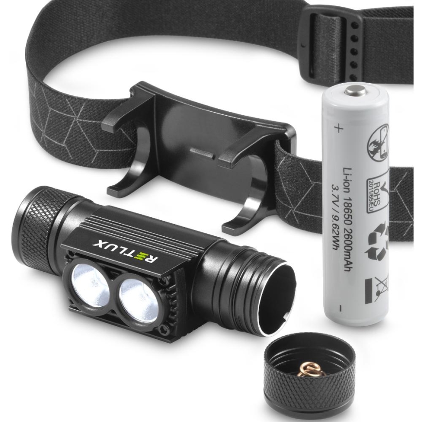LED Regulowana latarka czołowa z aluminium, ładowalna LED/2600 mAh IP65