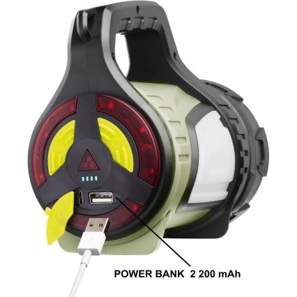 LED Ściemnialna zewnętrzna ładowalna latarka z power bankiem LED/21W/4400mAh IP44