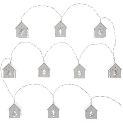 LED Świąteczny łańcuch 10×LED/2xAA 2,3m ciepła biel