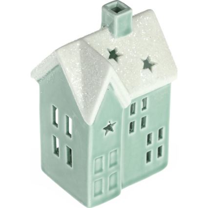 Porcelanowy domek na świeczkę 11,1 cm miętowy
