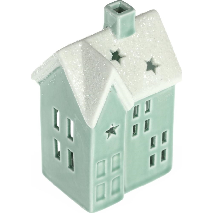 Porcelanowy domek na świeczkę 11,1 cm miętowy