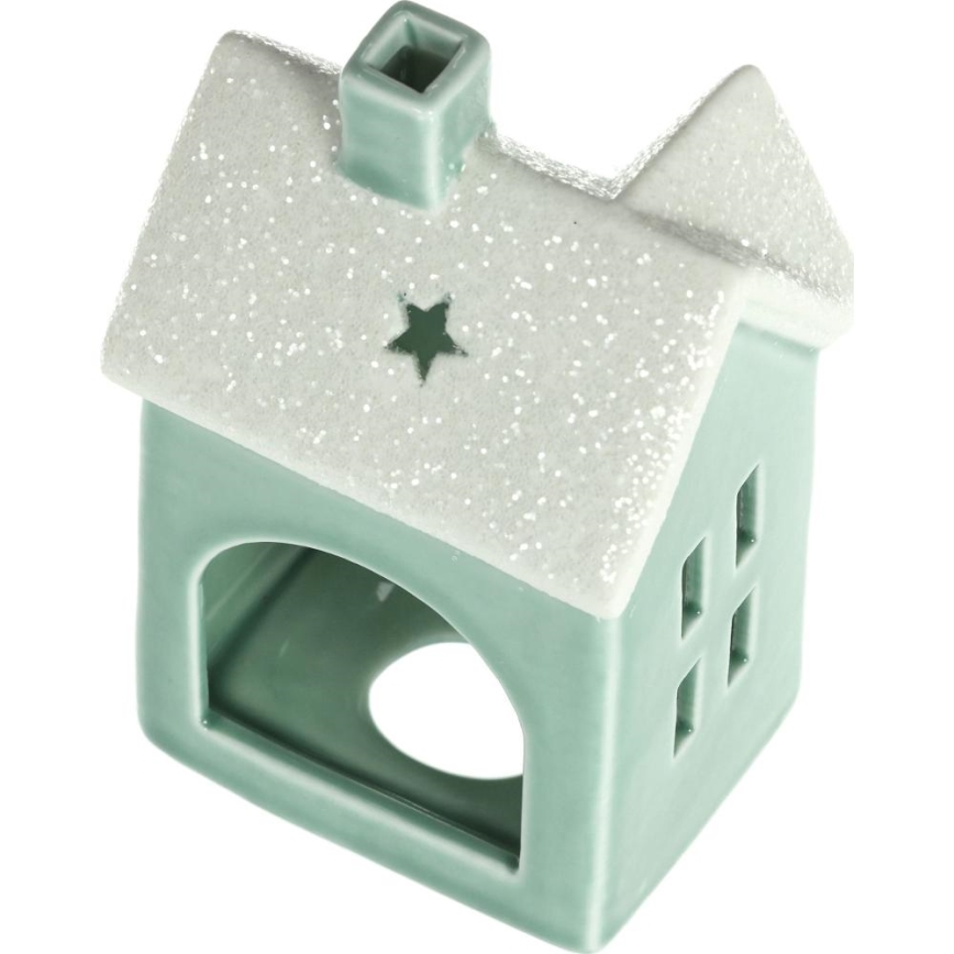 Porcelanowy domek na świeczkę 11,1 cm miętowy