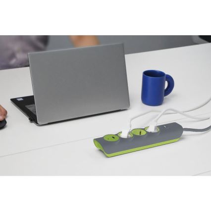 Retlux - Przedłużacz 3-gniazdowy z wyłącznikiem Typ E + 1xUSB-A + 1xUSB-C 1,4 m szary