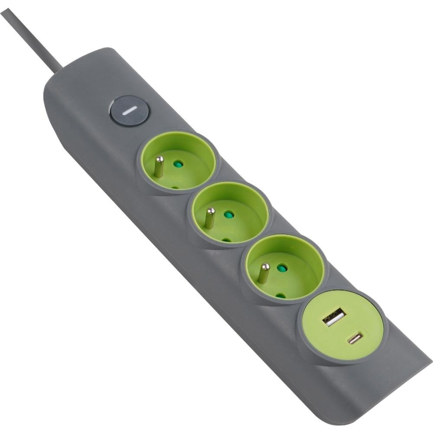 Retlux - Przedłużacz 3-gniazdowy z wyłącznikiem Typ E + 1xUSB-A + 1xUSB-C 1,4 m szary