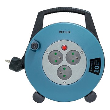 Retlux - Przedłużacz na bębnie 3 gniazda typ E 10 m niebieski/czarny