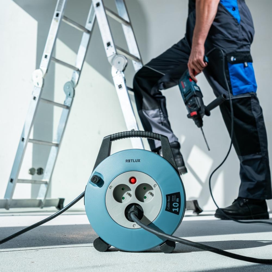 Retlux - Przedłużacz na bębnie 3 gniazda typ E 10 m niebieski/czarny