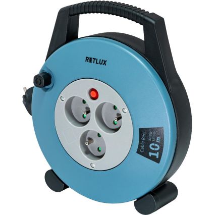 Retlux - Przedłużacz na bębnie 3 gniazda typ E 10 m niebieski/czarny