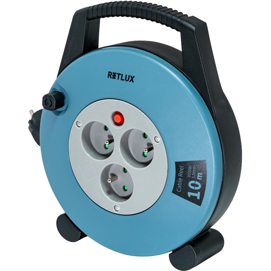 Retlux - Przedłużacz na bębnie 3 gniazda typ E 10 m niebieski/czarny