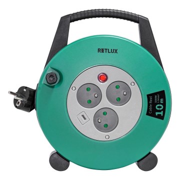 Retlux - Przedłużacz na bębnie 3 gniazda Typ E 10m zielony/czarny