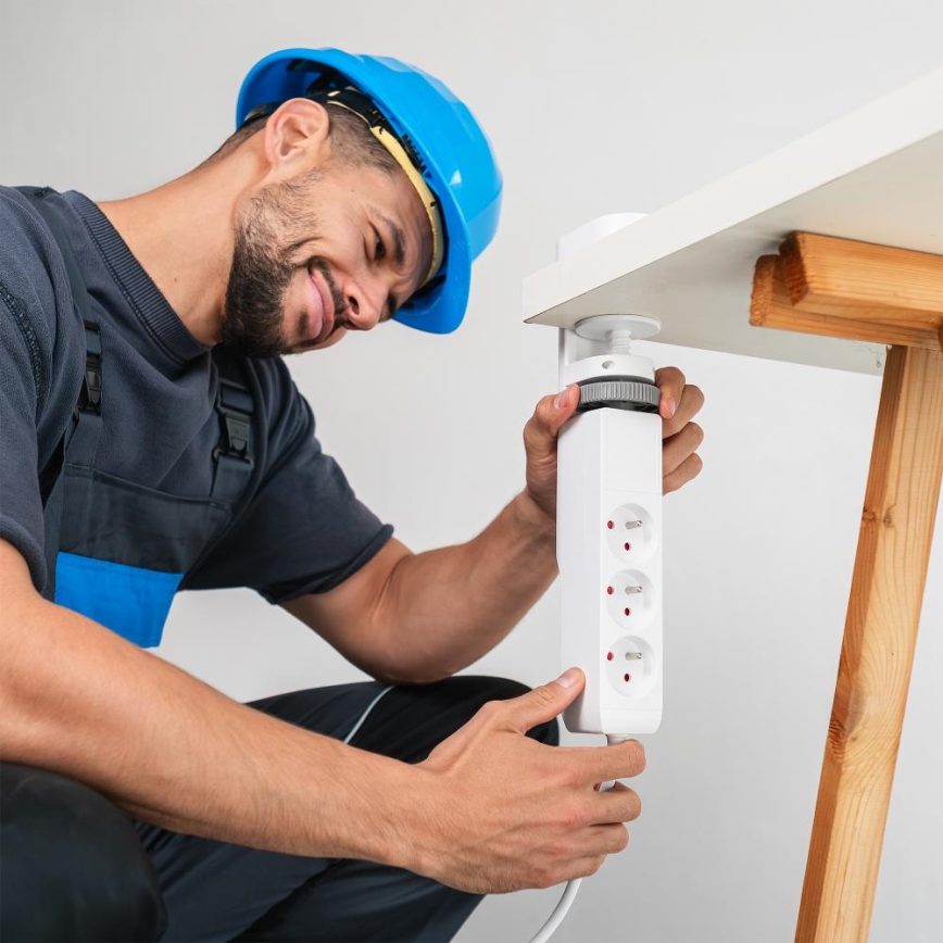 Przedłużacz z uchwytem do biurka 3 gniazda Typ E + 2xUSB-A + 1xUSB-C 1,5 m biały